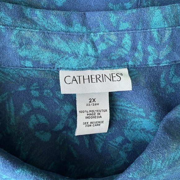Catherines Teal Floral Faux Suede Tops Shirt Plus Size 2X Long Sleeve Blouse - Picture 4 of 4